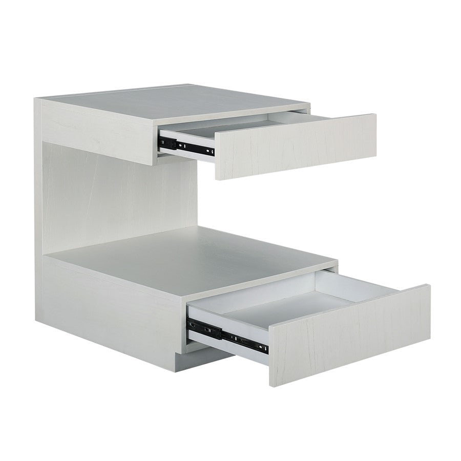 Atlas Lighting Checkmate 22in Accent Table | Modern White Wood with Drawer & Shelf | Living Room & Bedroom Side Table | Model TA11040-01