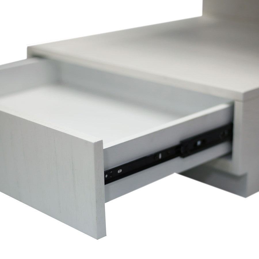 Atlas Lighting Checkmate 22in Accent Table | Modern White Wood with Drawer & Shelf | Living Room & Bedroom Side Table | Model TA11040-01