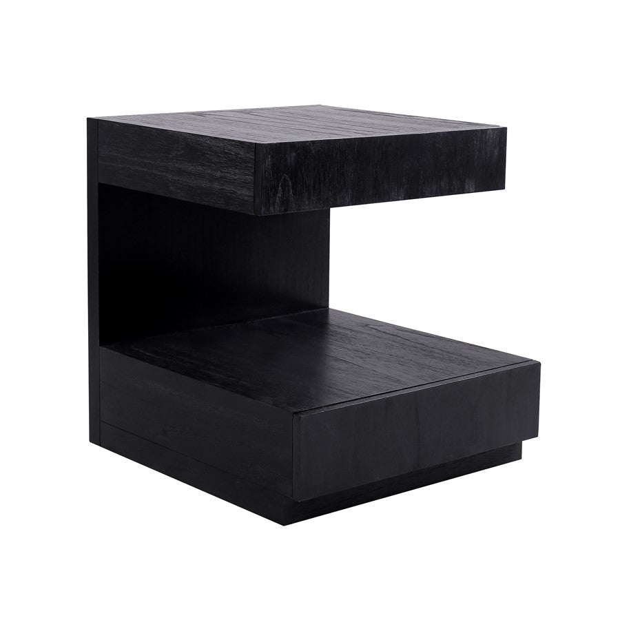 Atlas Lighting Checkmate 22in Accent Table | Modern Black Wood with Drawers | Living Room & Bedroom Side Table | 22 x 20 x 24 in | Model TA11040-02
