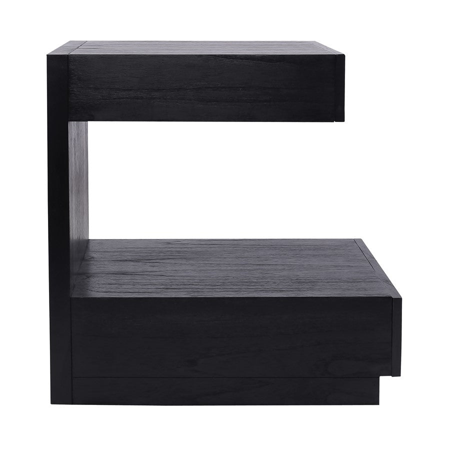Atlas Lighting Checkmate 22in Accent Table | Modern Black Wood with Drawers | Living Room & Bedroom Side Table | 22 x 20 x 24 in | Model TA11040-02