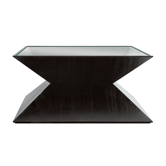 Atlas Lighting Checkmate 38in Square Coffee Table | Traditional Black Wood and Clear Glass | Living Room & Family Room Centerpiece | Model TA11041-01