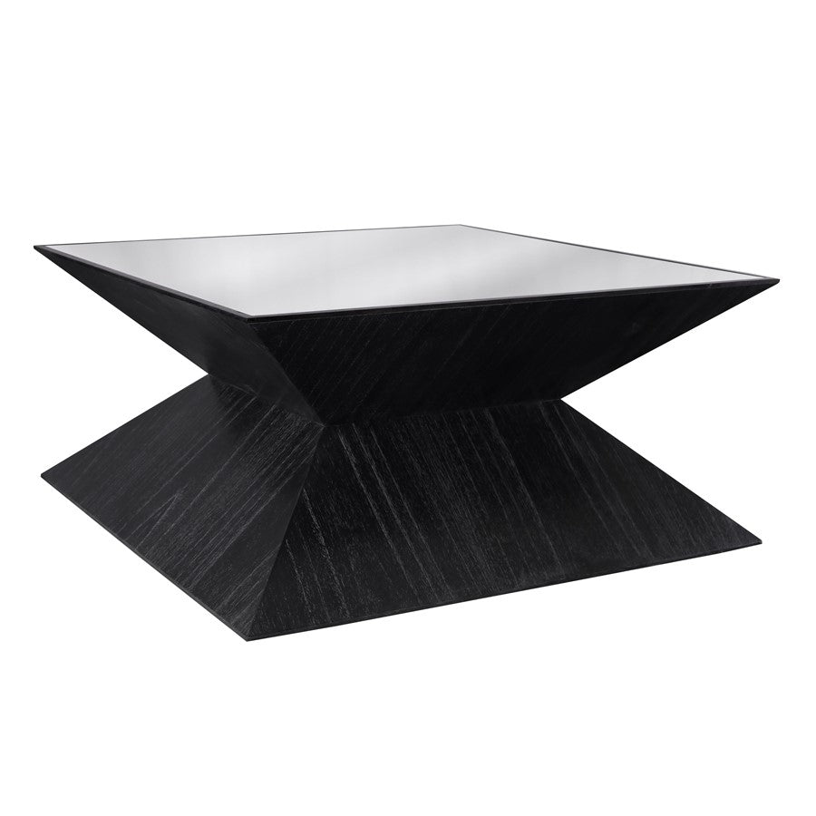 Atlas Lighting Checkmate 38in Square Coffee Table | Traditional Black Wood and Clear Glass | Living Room & Family Room Centerpiece | Model TA11041-01