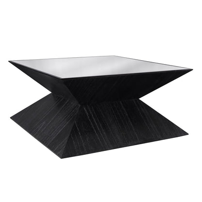 Atlas Lighting Checkmate 38in Square Coffee Table | Traditional Black Wood and Clear Glass | Living Room & Family Room Centerpiece | Model TA11041-01