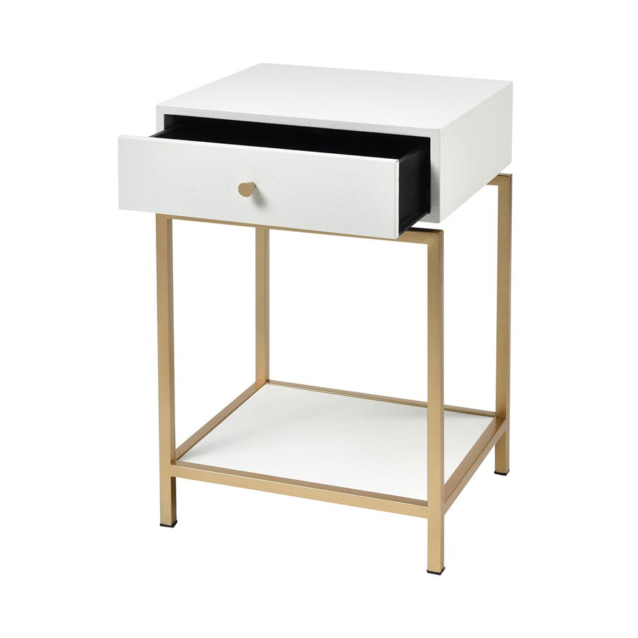 Atlas Lighting Clancy 16in Accent Table | Transitional White Fabric and Gold Metal | Living Room & Bedroom Side Table | Model TA11044-01