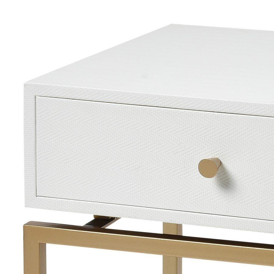 Atlas Lighting Clancy 16in Accent Table | Transitional White Fabric and Gold Metal | Living Room & Bedroom Side Table | Model TA11044-01