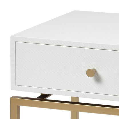 Atlas Lighting Clancy 16in Accent Table | Transitional White Fabric and Gold Metal | Living Room & Bedroom Side Table | Model TA11044-01