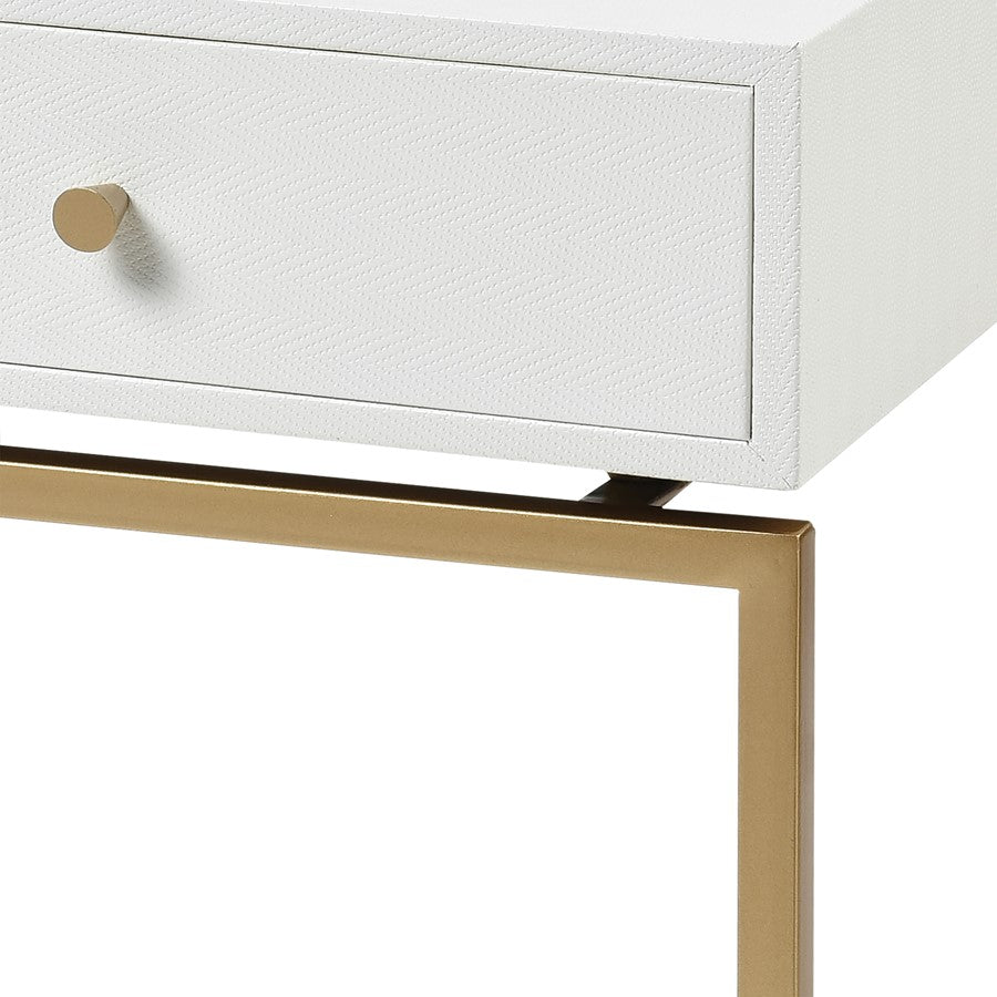 Atlas Lighting Clancy 16in Accent Table | Transitional White Fabric and Gold Metal | Living Room & Bedroom Side Table | Model TA11044-01