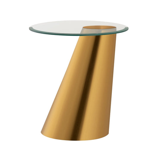Atlas Lighting Cone 17in Accent Table | Transitional Brass Metal and Clear Glass | Living Room & Bedroom Side Table | Model TA11050-01