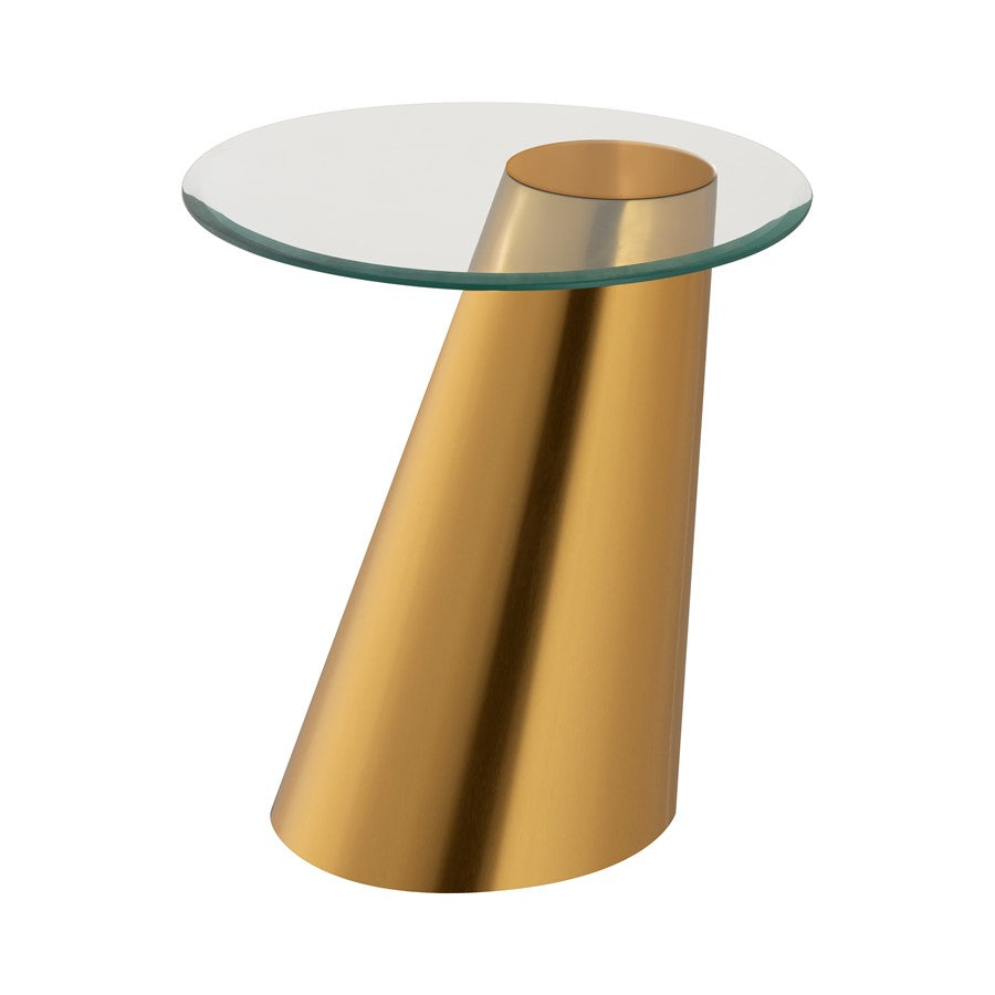 Atlas Lighting Cone 17in Accent Table | Transitional Brass Metal and Clear Glass | Living Room & Bedroom Side Table | Model TA11050-01