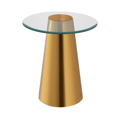 Atlas Lighting Cone 17in Accent Table | Transitional Brass Metal and Clear Glass | Living Room & Bedroom Side Table | Model TA11050-01