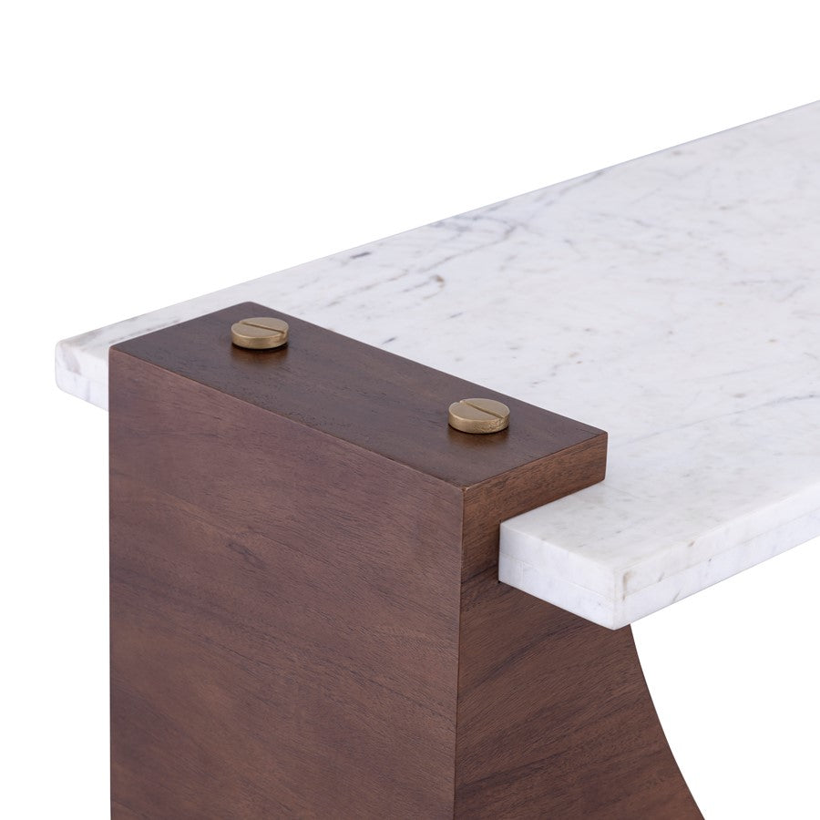 Atlas Lighting Corsa 60in Console Table | Transitional Walnut Wood and White Marble | Entryway & Living Room | 60 x 16 x 31 in | Model TA11053-01