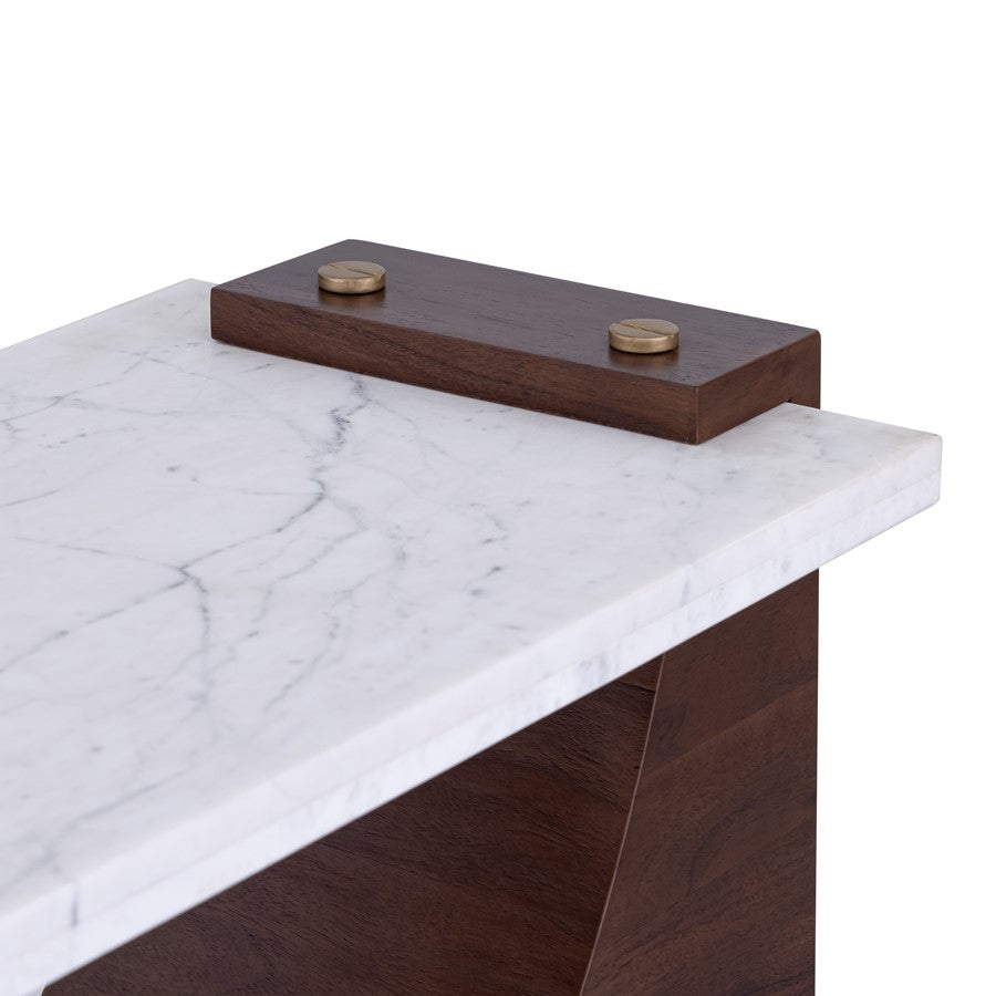 Atlas Lighting Corsa 60in Console Table | Transitional Walnut Wood and White Marble | Entryway & Living Room | 60 x 16 x 31 in | Model TA11053-01