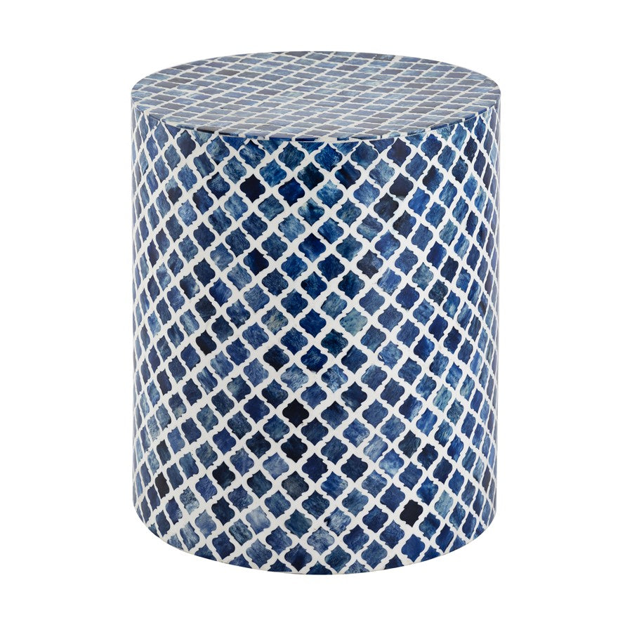 Atlas Lighting Coyle 15.5in Accent Table | Transitional Blue and White Ogee Pattern | Living Room & Bedroom Side Table | Model TA11054-01