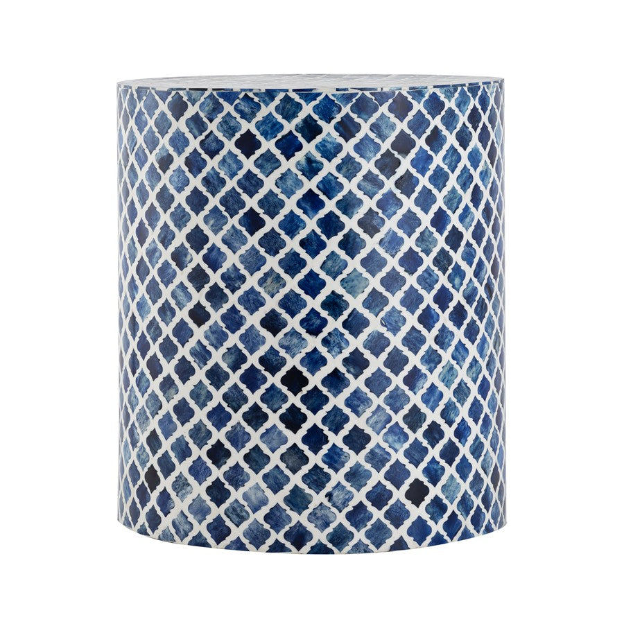Atlas Lighting Coyle 15.5in Accent Table | Transitional Blue and White Ogee Pattern | Living Room & Bedroom Side Table | Model TA11054-01