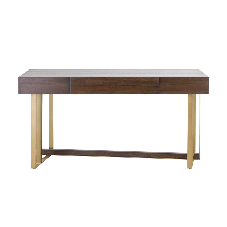 Atlas Lighting Crafton 60in Desk | Transitional Mahogany Wood and Satin Brass Metal | Home Office & Study Desk | 60 x 24 x 30 in | Model TA11057-01