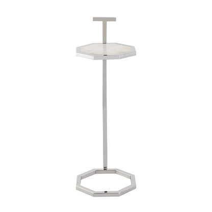Atlas Lighting Daro 9in Octagonal Accent Table | Nickel Metal and White Marble Transitional | Living Room & Bedroom Side Table | Model TA11064-01