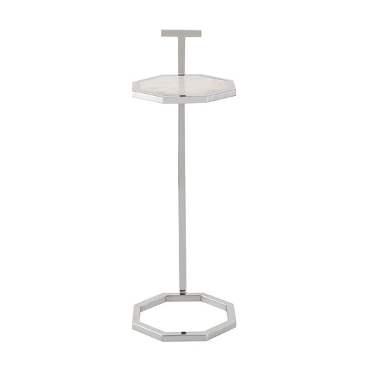 Atlas Lighting Daro 9in Octagonal Accent Table | Nickel Metal and White Marble Transitional | Living Room & Bedroom Side Table | Model TA11064-01