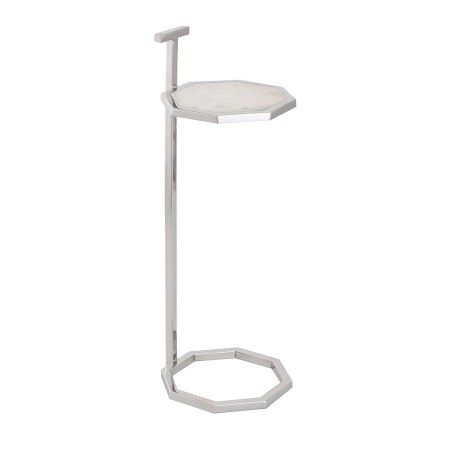 Atlas Lighting Daro 9in Octagonal Accent Table | Nickel Metal and White Marble Transitional | Living Room & Bedroom Side Table | Model TA11064-01