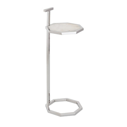 Atlas Lighting Daro 9in Octagonal Accent Table | Nickel Metal and White Marble Transitional | Living Room & Bedroom Side Table | Model TA11064-01