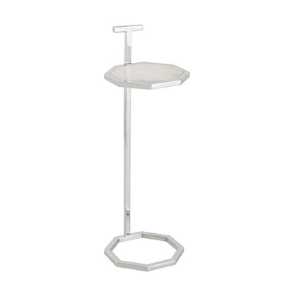 Atlas Lighting Daro 9in Octagonal Accent Table | Nickel Metal and White Marble Transitional | Living Room & Bedroom Side Table | Model TA11064-01