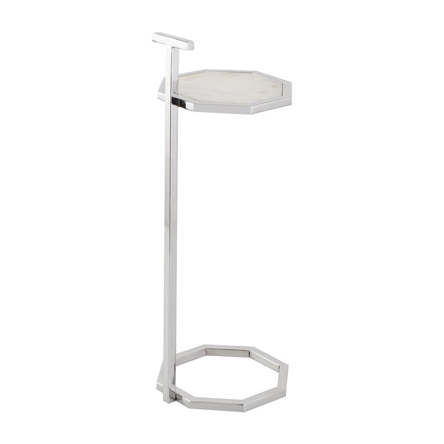 Atlas Lighting Daro 9in Octagonal Accent Table | Nickel Metal and White Marble Transitional | Living Room & Bedroom Side Table | Model TA11064-01