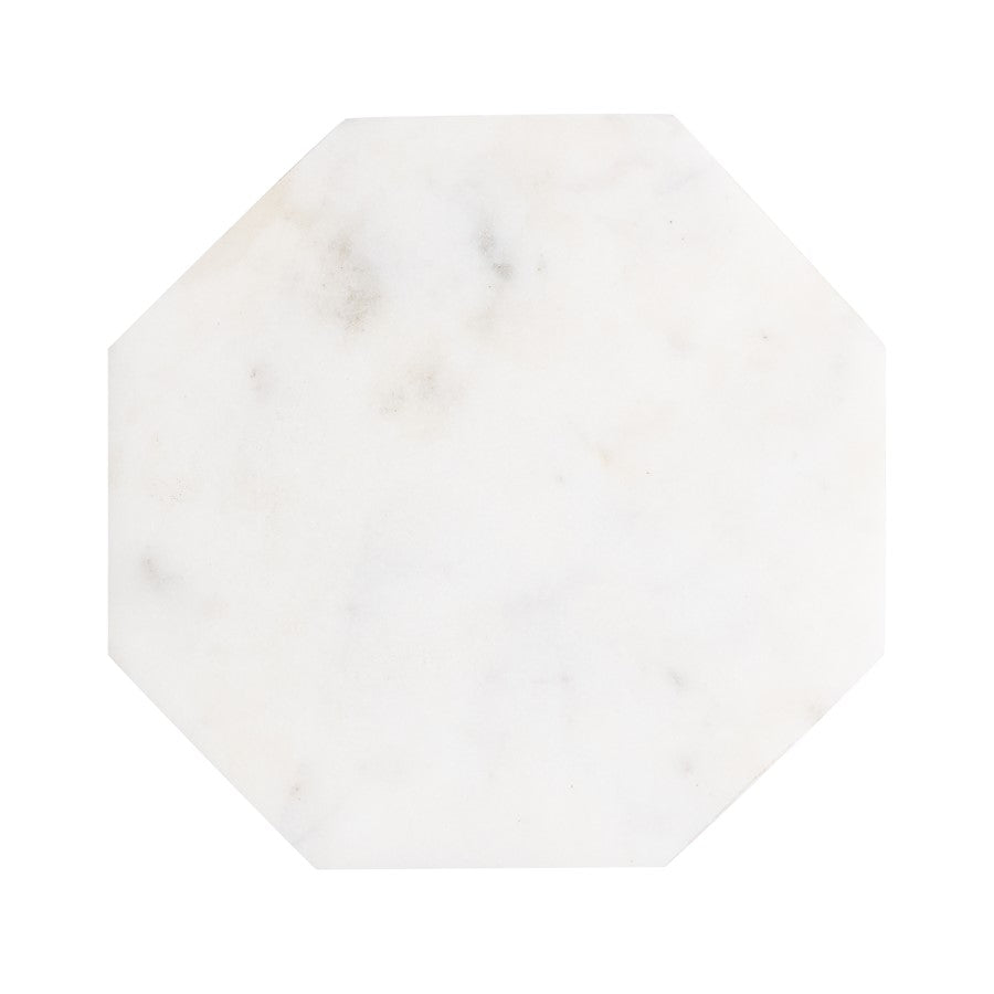 Atlas Lighting Daro 9in Octagonal Accent Table | Nickel Metal and White Marble Transitional | Living Room & Bedroom Side Table | Model TA11064-01