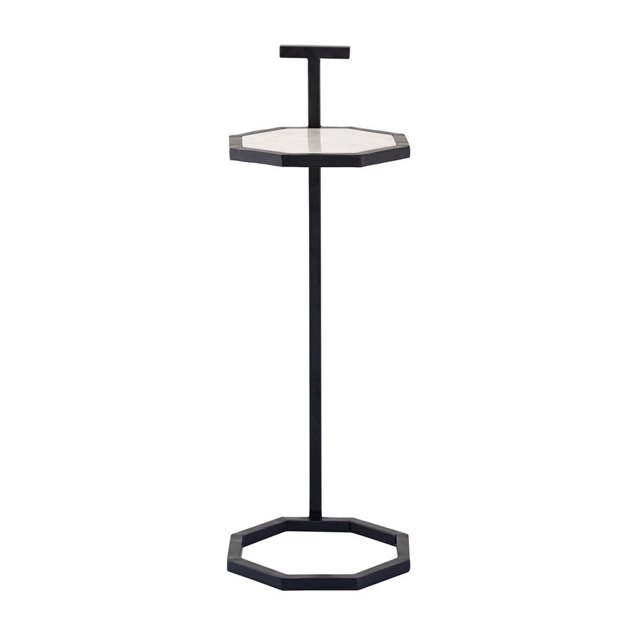 Atlas Lighting Daro 9in Octagonal Accent Table | Black Metal and White Marble Transitional | Living Room & Bedroom Side Table | Model TA11064-02