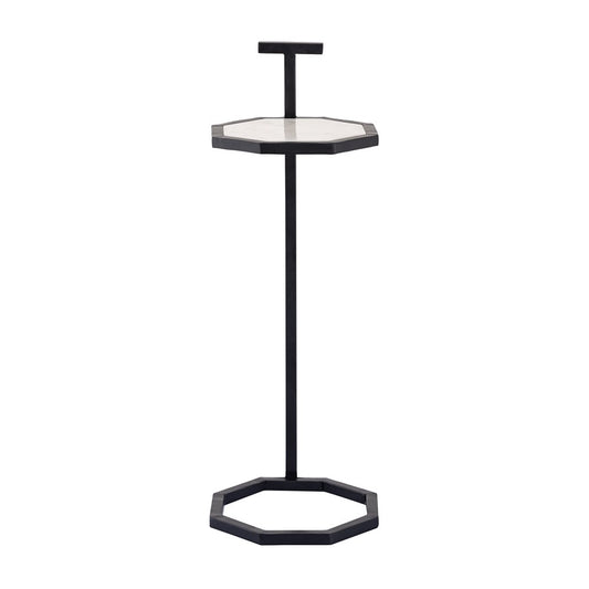 Atlas Lighting Daro 9in Octagonal Accent Table | Black Metal and White Marble Transitional | Living Room & Bedroom Side Table | Model TA11064-02