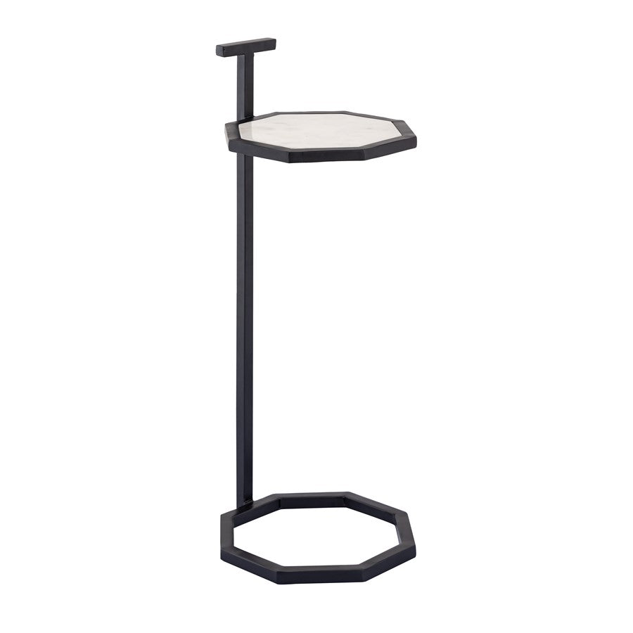 Atlas Lighting Daro 9in Octagonal Accent Table | Black Metal and White Marble Transitional | Living Room & Bedroom Side Table | Model TA11064-02