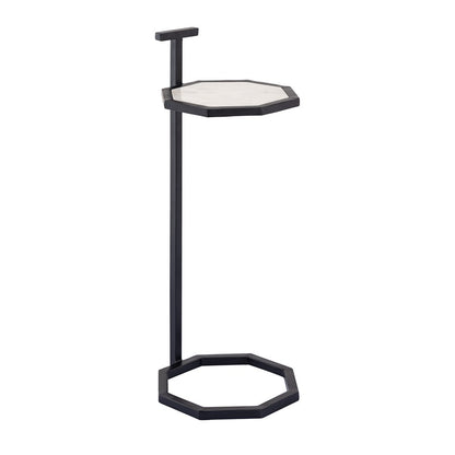 Atlas Lighting Daro 9in Octagonal Accent Table | Black Metal and White Marble Transitional | Living Room & Bedroom Side Table | Model TA11064-02