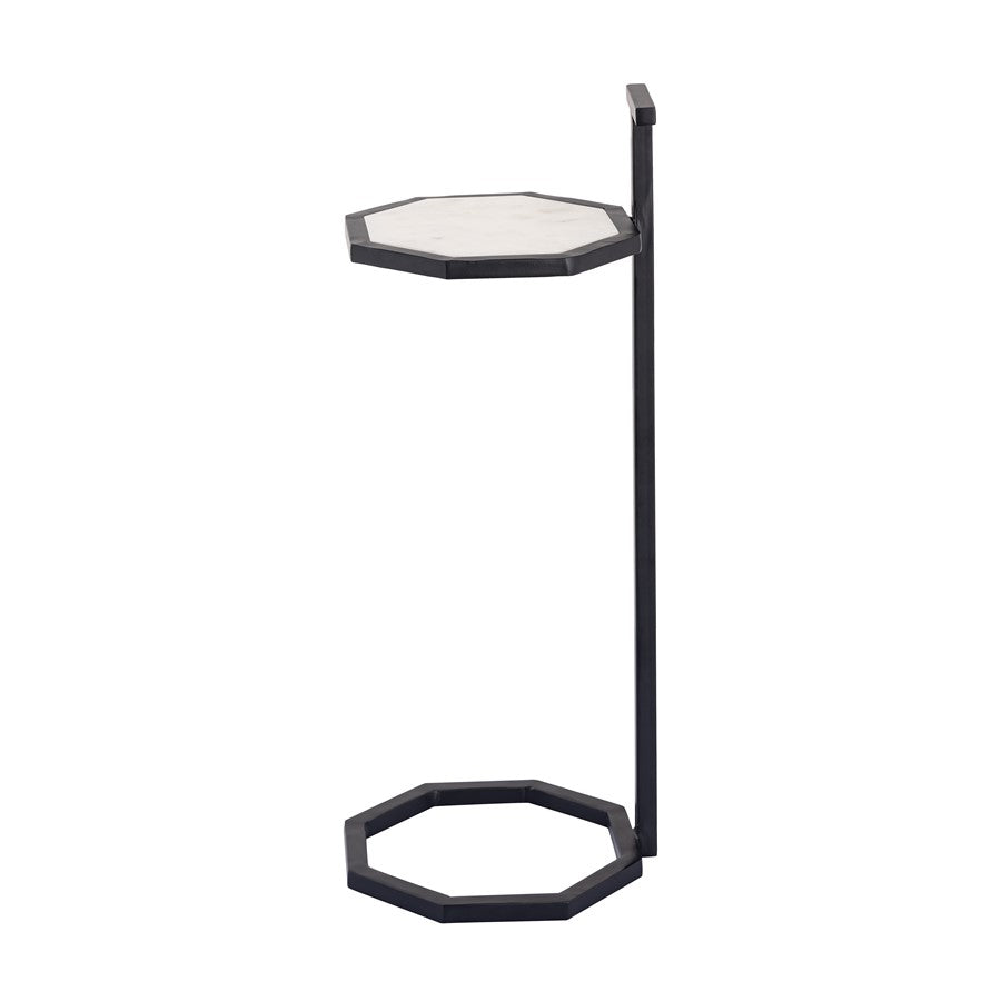Atlas Lighting Daro 9in Octagonal Accent Table | Black Metal and White Marble Transitional | Living Room & Bedroom Side Table | Model TA11064-02