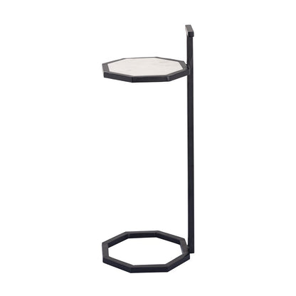 Atlas Lighting Daro 9in Octagonal Accent Table | Black Metal and White Marble Transitional | Living Room & Bedroom Side Table | Model TA11064-02