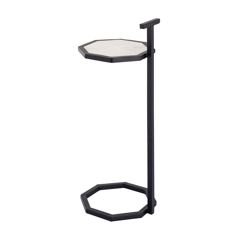Atlas Lighting Daro 9in Octagonal Accent Table | Black Metal and White Marble Transitional | Living Room & Bedroom Side Table | Model TA11064-02