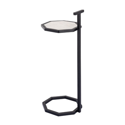 Atlas Lighting Daro 9in Octagonal Accent Table | Black Metal and White Marble Transitional | Living Room & Bedroom Side Table | Model TA11064-02