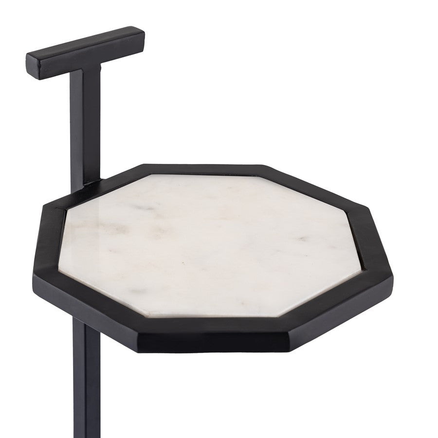 Atlas Lighting Daro 9in Octagonal Accent Table | Black Metal and White Marble Transitional | Living Room & Bedroom Side Table | Model TA11064-02
