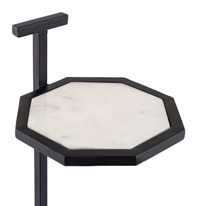 Atlas Lighting Daro 9in Octagonal Accent Table | Black Metal and White Marble Transitional | Living Room & Bedroom Side Table | Model TA11064-02