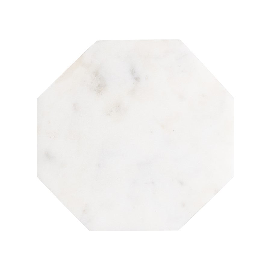Atlas Lighting Daro 9in Octagonal Accent Table | Black Metal and White Marble Transitional | Living Room & Bedroom Side Table | Model TA11064-02