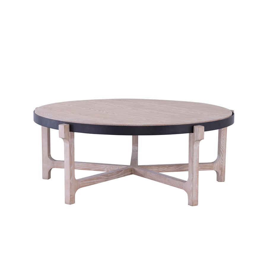 Atlas Donovan 45in Round Coffee Table | Traditional Light Ash Wood and Black Iron | Living Room Centerpiece | 45 x 45 x 17 in | Model TA11067-01