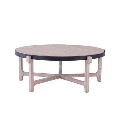 Atlas Donovan 45in Round Coffee Table | Traditional Light Ash Wood and Black Iron | Living Room Centerpiece | 45 x 45 x 17 in | Model TA11067-01