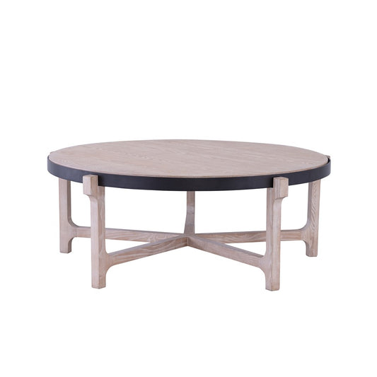 Atlas Donovan 45in Round Coffee Table | Traditional Light Ash Wood and Black Iron | Living Room Centerpiece | 45 x 45 x 17 in | Model TA11067-01