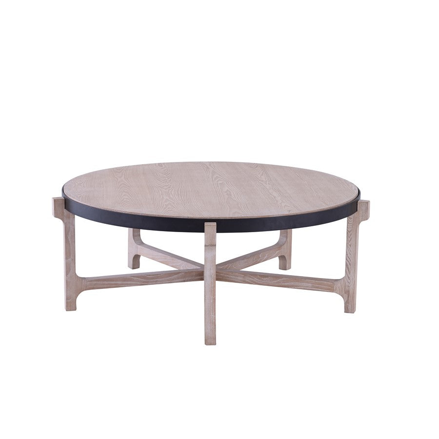 Atlas Donovan 45in Round Coffee Table | Traditional Light Ash Wood and Black Iron | Living Room Centerpiece | 45 x 45 x 17 in | Model TA11067-01