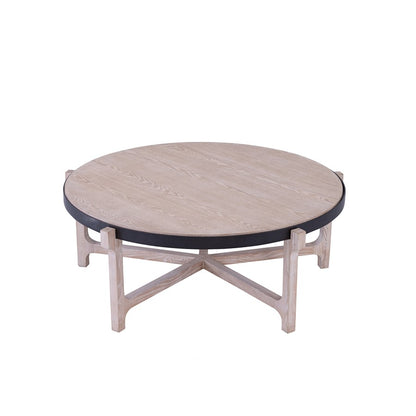Atlas Donovan 45in Round Coffee Table | Traditional Light Ash Wood and Black Iron | Living Room Centerpiece | 45 x 45 x 17 in | Model TA11067-01