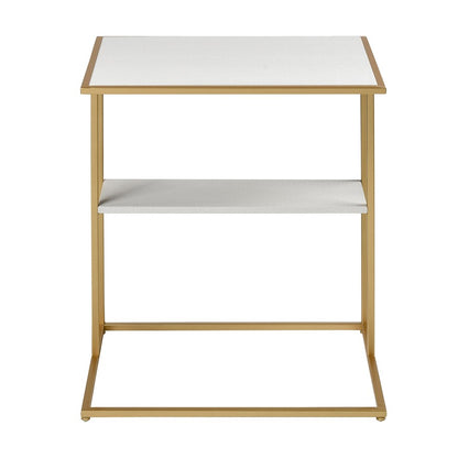 Atlas Lighting Fawley 20in Accent Table | Glam Gold Metal and White Faux Leather | Living Room & Bedroom Side Table | Model TA11075-01