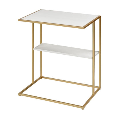 Atlas Lighting Fawley 20in Accent Table | Glam Gold Metal and White Faux Leather | Living Room & Bedroom Side Table | Model TA11075-01