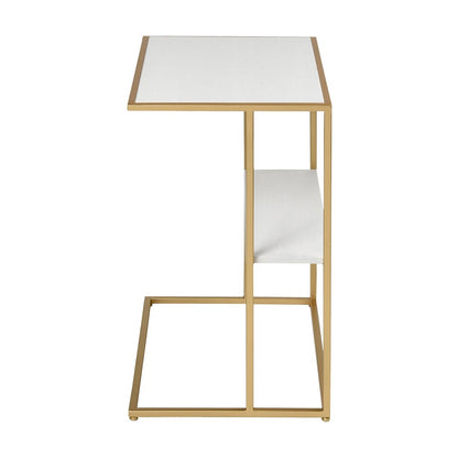 Atlas Lighting Fawley 20in Accent Table | Glam Gold Metal and White Faux Leather | Living Room & Bedroom Side Table | Model TA11075-01