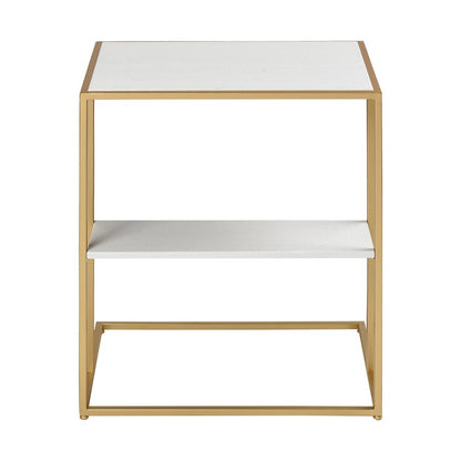 Atlas Lighting Fawley 20in Accent Table | Glam Gold Metal and White Faux Leather | Living Room & Bedroom Side Table | Model TA11075-01