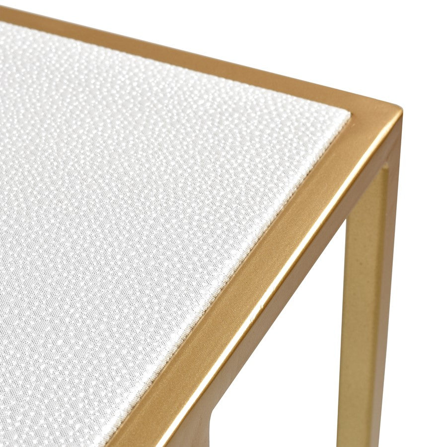 Atlas Lighting Fawley 20in Accent Table | Glam Gold Metal and White Faux Leather | Living Room & Bedroom Side Table | Model TA11075-01