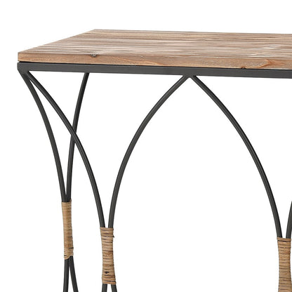 Atlas Lighting Fisher Island Console Table Set of 2 | Natural Wood and Black Metal with Rattan | Living Room & Entryway Console | Model TA11076-01S