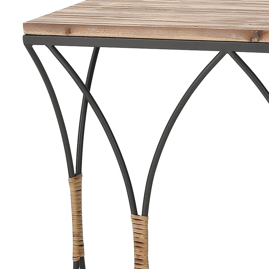 Atlas Lighting Fisher Island Console Table Set of 2 | Natural Wood and Black Metal with Rattan | Living Room & Entryway Console | Model TA11076-01S