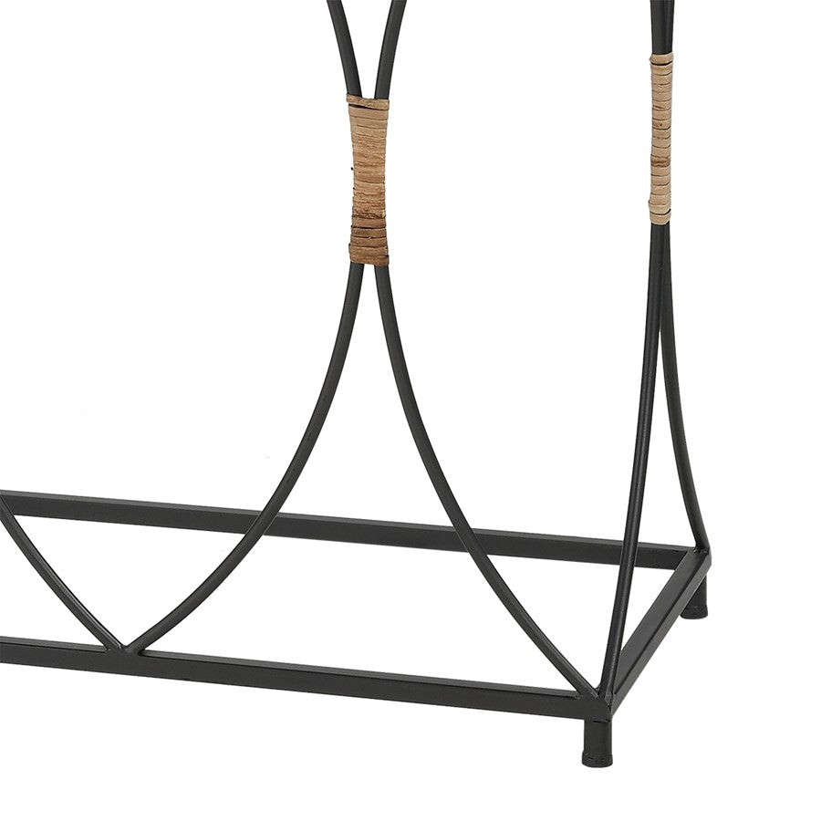 Atlas Lighting Fisher Island Console Table Set of 2 | Natural Wood and Black Metal with Rattan | Living Room & Entryway Console | Model TA11076-01S
